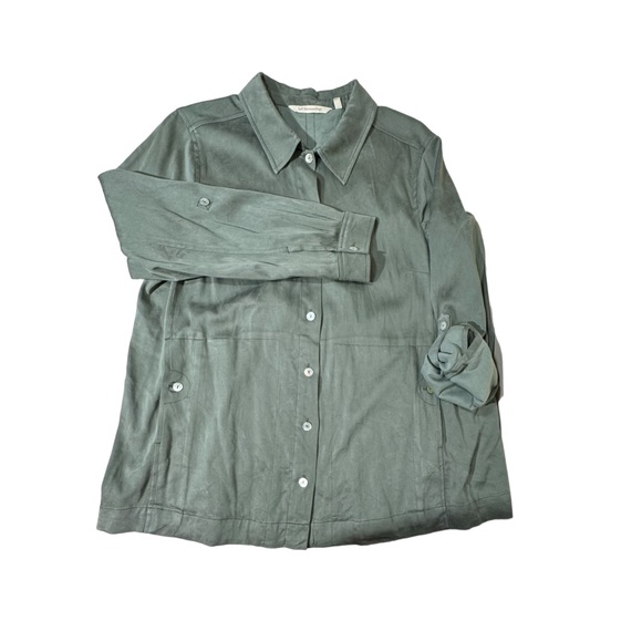 Soft Surroundings Womens Blouse Shacket Size M Roll Tab Green Pockets Casual - Picture 8 of 12